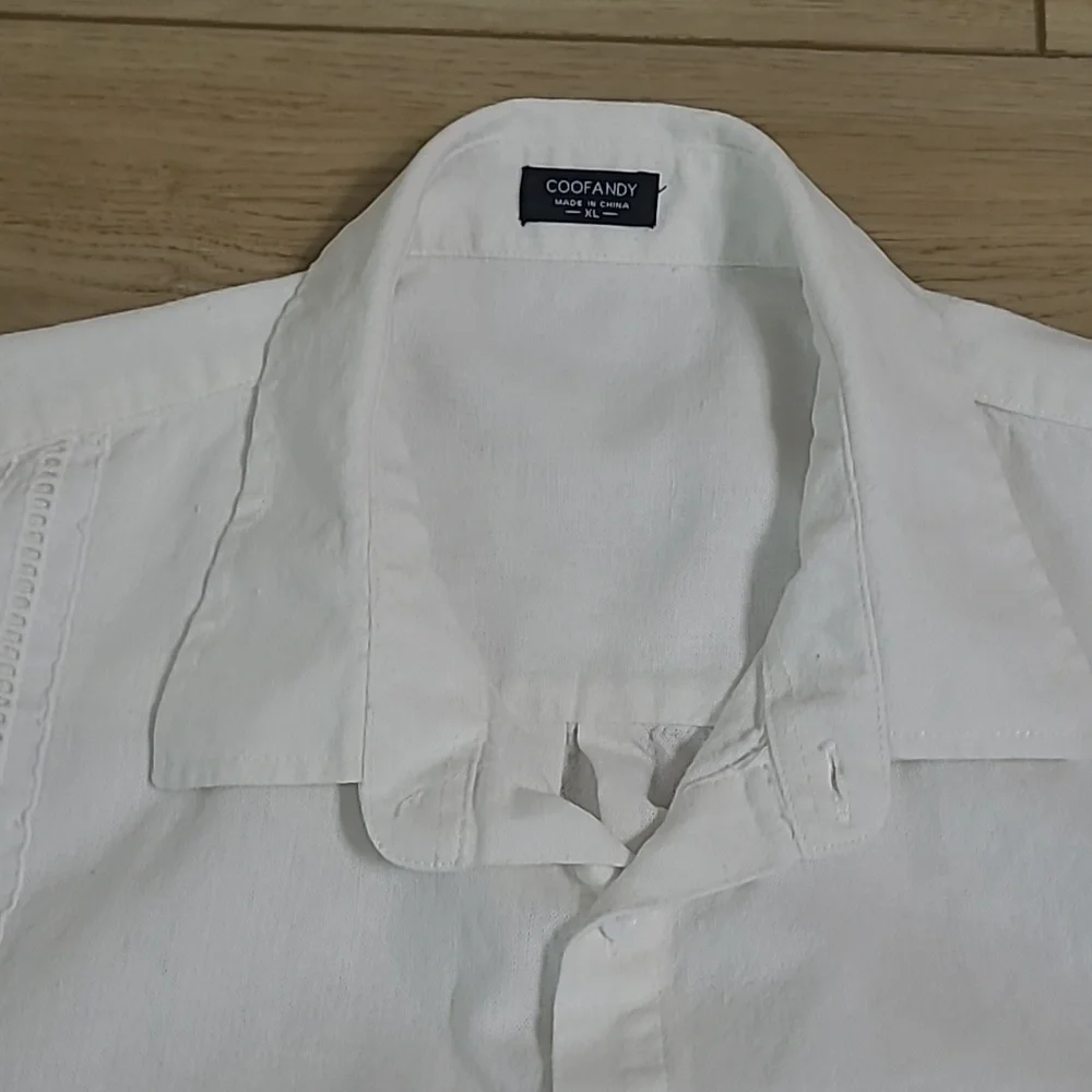 Coofandy Men's White Short Sleeve Shirt Linen Blend Size Xl - Picture 3 of 5
